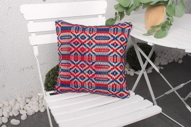 El Yapımı 1,1x1,1 ft Halı, Oryantal Mavi ve Kırmızı