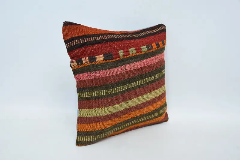 Gift Pillow, Kilim Pillow Cover, 12x12 Red Pillow, Meditation Pillow Case, Neutral Throw Pillow Sham, Cushion Cover, Turkish Kilim Pillow - 3