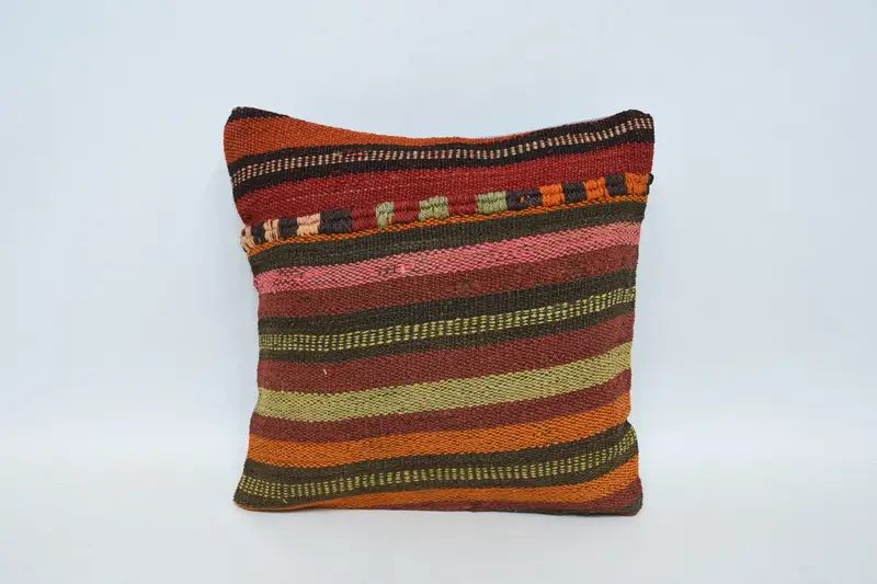 Gift Pillow, Kilim Pillow Cover, 12x12 Red Pillow, Meditation Pillow Case, Neutral Throw Pillow Sham, Cushion Cover, Turkish Kilim Pillow - 1