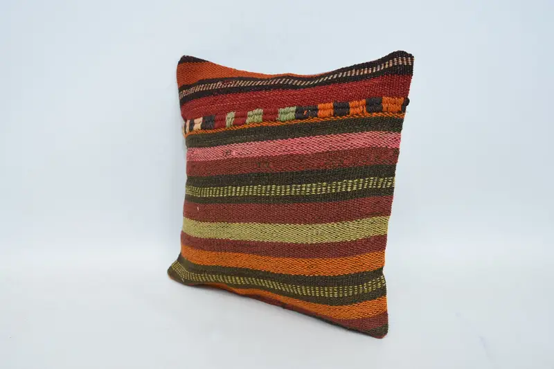Gift Pillow, Kilim Pillow Cover, 12x12 Red Pillow, Meditation Pillow Case, Neutral Throw Pillow Sham, Cushion Cover, Turkish Kilim Pillow - 4