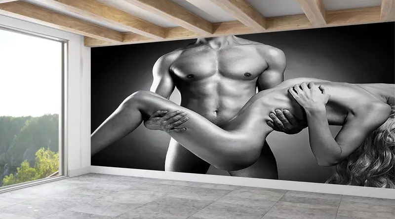 Modern Wall Paper, Sexy Woman Wall Painting, Custom Wall Paper, Bright Wall Paper, Naked Couple Photo, Sensual Couple Wall Mural, Mature Art - 6