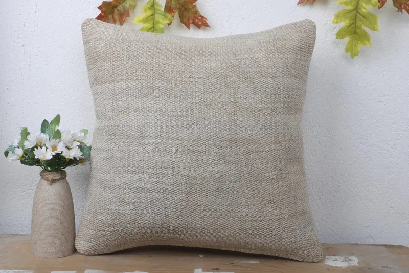Cushion Cover, 16x16 Beige Pillow Case, Turkish Pillow, Boho Pillow Sham Cover, Bench Cushion, Office Chair Cushion Cover, Kilim Cushion Sham - 2