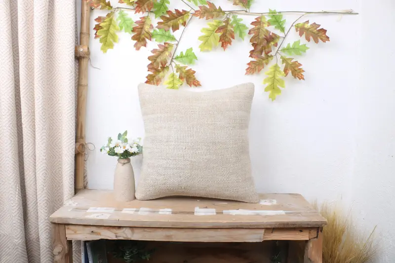 Cushion Cover, 16x16 Beige Pillow Case, Turkish Pillow, Boho Pillow Sham Cover, Bench Cushion, Office Chair Cushion Cover, Kilim Cushion Sham - 1