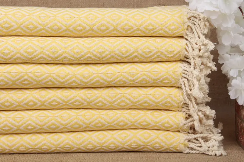 Personalized Turkish Beach Towel Light Yellow Diamond 40x71 Inches