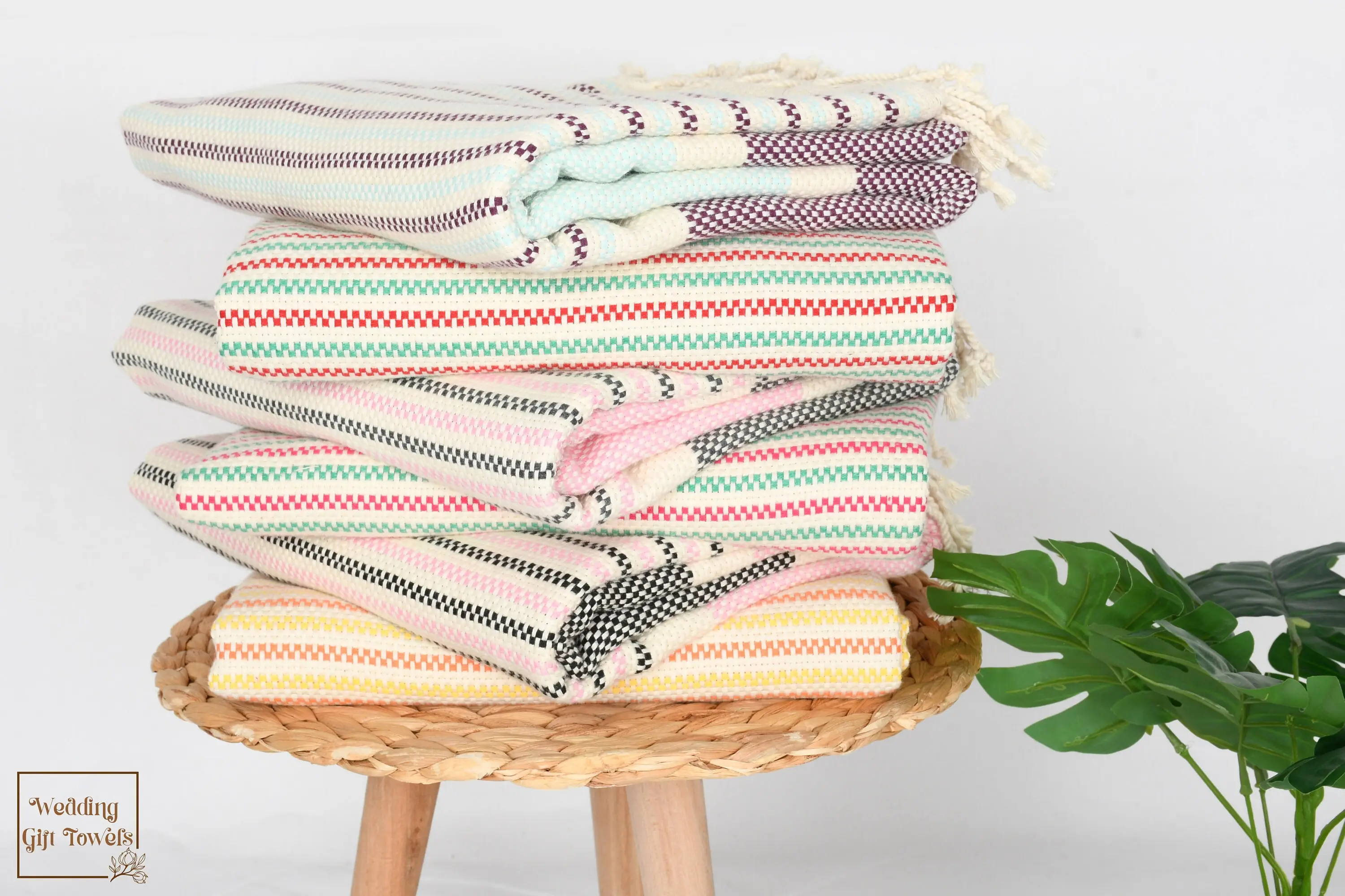 Personalized Turkish Cotton Towel Striped Beige Art Deco, 40x70 Inches - 1