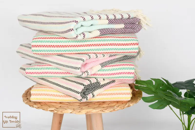 Personalized Turkish Cotton Towel Striped Beige Art Deco, 40x70 Inches