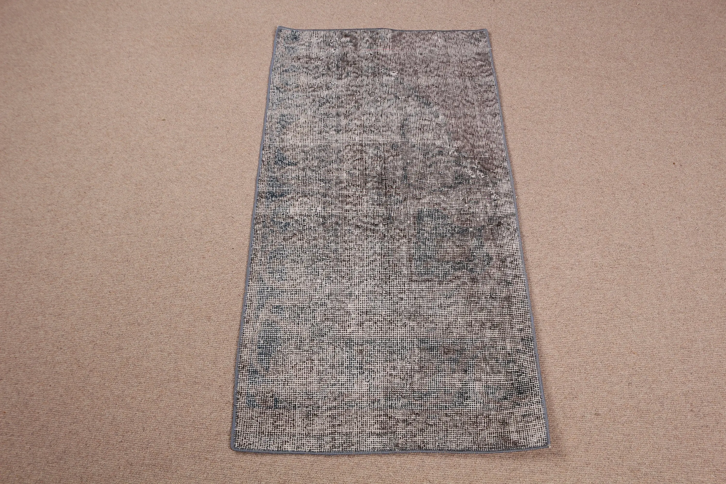 Vintage Small Rug 1.9x3.7 ft (59x112 cm), Turkish Gray Floral Wool Rug - 1