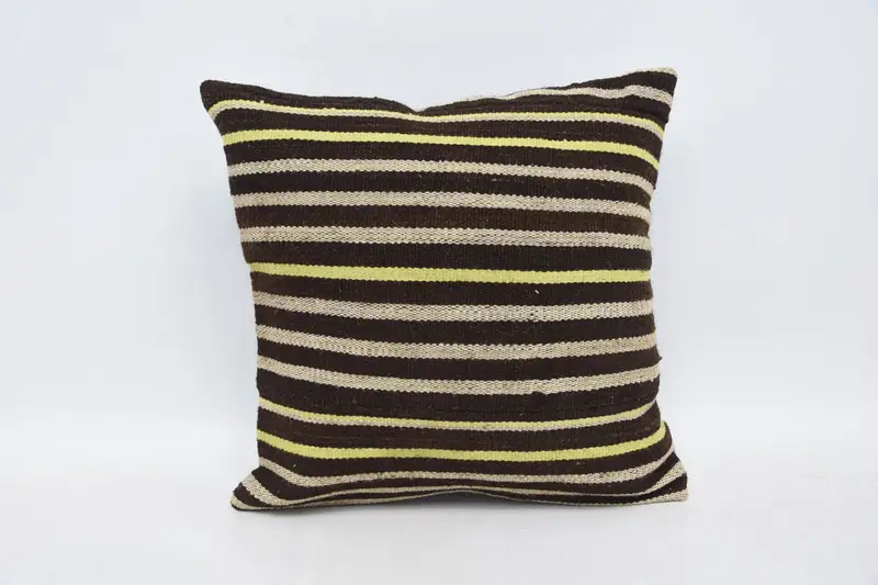 Striped Brown Vintage Cushion Cover, Handwoven Gift 14x14 inch Pillow Case - 1
