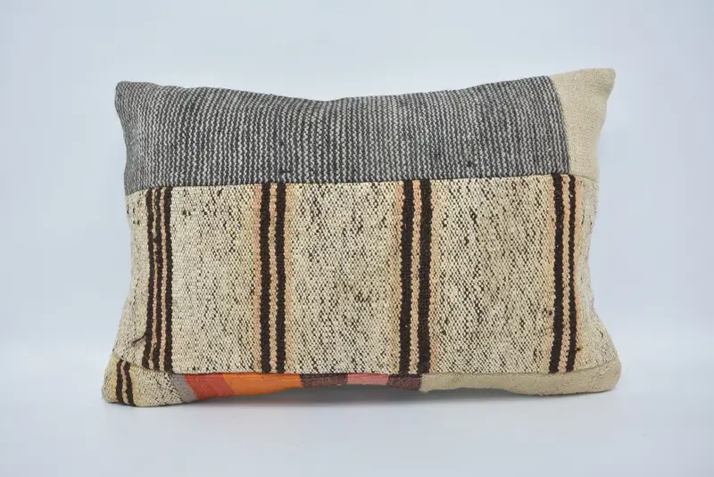Christmas Pillow, Pillow Case, Throw Kilim Pillow, 16x24 Beige Cushion, Authentic Cushion Cover, Boho Pillow Sham Cover, Vintage Kilim Throw Pillow - 1