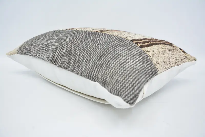 Christmas Pillow, Pillow Case, Throw Kilim Pillow, 16x24 Beige Cushion, Authentic Cushion Cover, Boho Pillow Sham Cover, Vintage Kilim Throw Pillow - 6