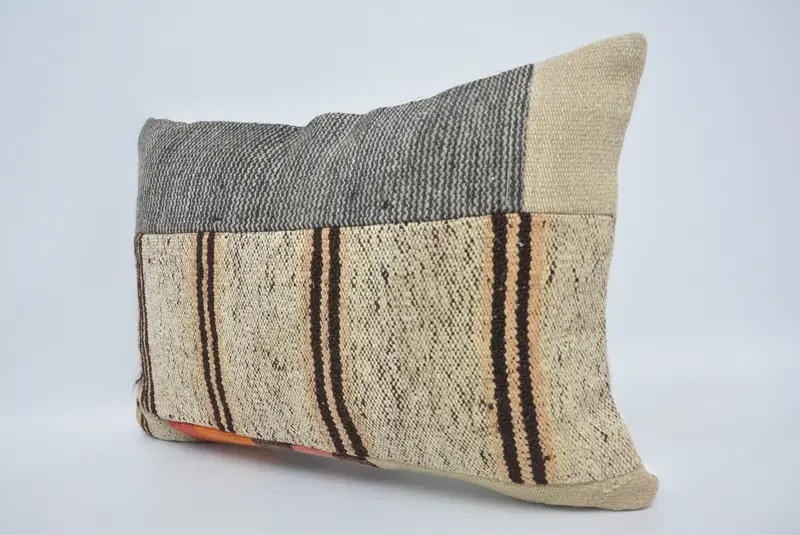 Christmas Pillow, Pillow Case, Throw Kilim Pillow, 16x24 Beige Cushion, Authentic Cushion Cover, Boho Pillow Sham Cover, Vintage Kilim Throw Pillow - 4