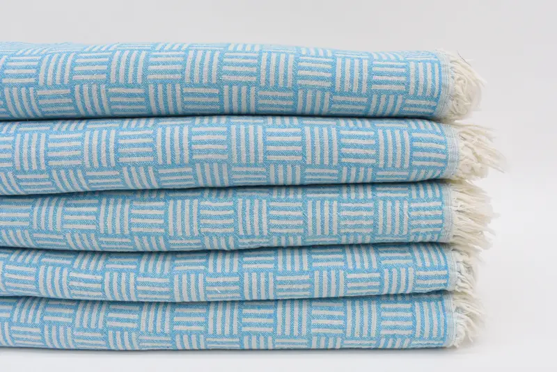 Turquoise Patterned Turkish Towel, Organic Cotton, Boho Hippie, 67x36 Inches