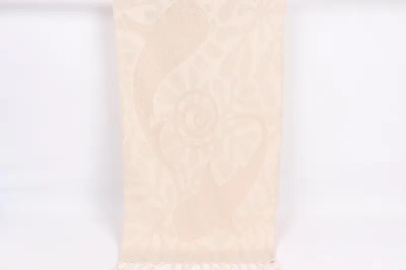 Turkish Towel Hand Towel Light Beige Cotton Whale Design, 18x40 Inches
