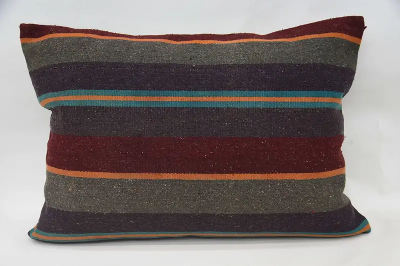 Turkish Striped Cushion Cover, Wool Gift 50x70 cm Brown Euro Sham - 1