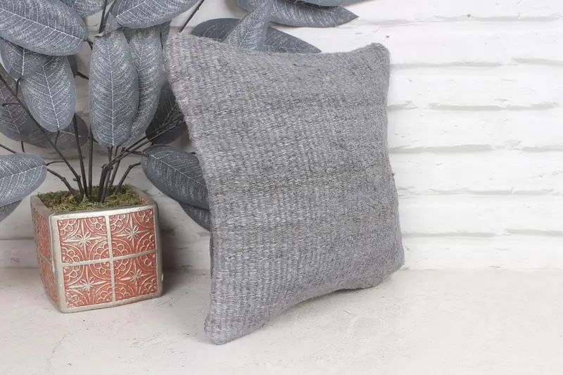 Pillow Cover, Pillow for Couch, Neutral Throw Cushion Cover, 12x12 Green Cushion, Retro Cushion, Kilim Pillow, Vintage Kilim Throw Pillow - 4