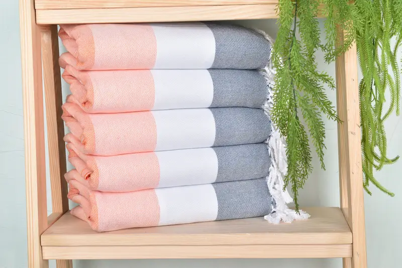 Bath Towel Striped Organic Cotton/Linen Orange-Gray, 40x71 Inches