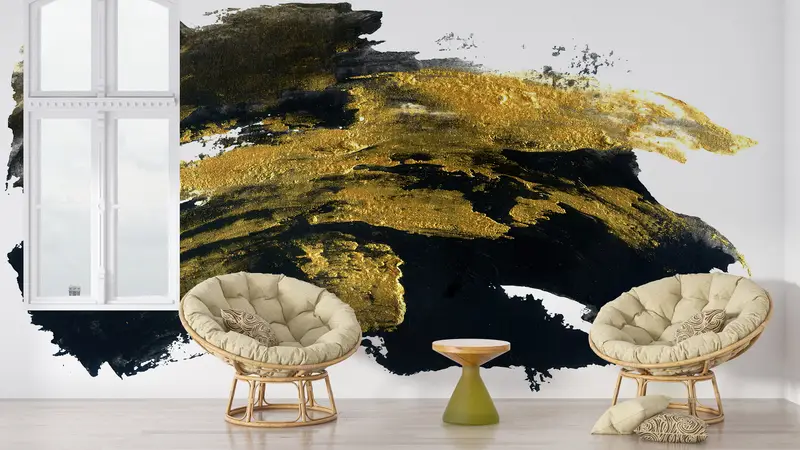 Zarif Altın ve Siyah Çağdaş Soyut Mermer Duvar Kağıdı