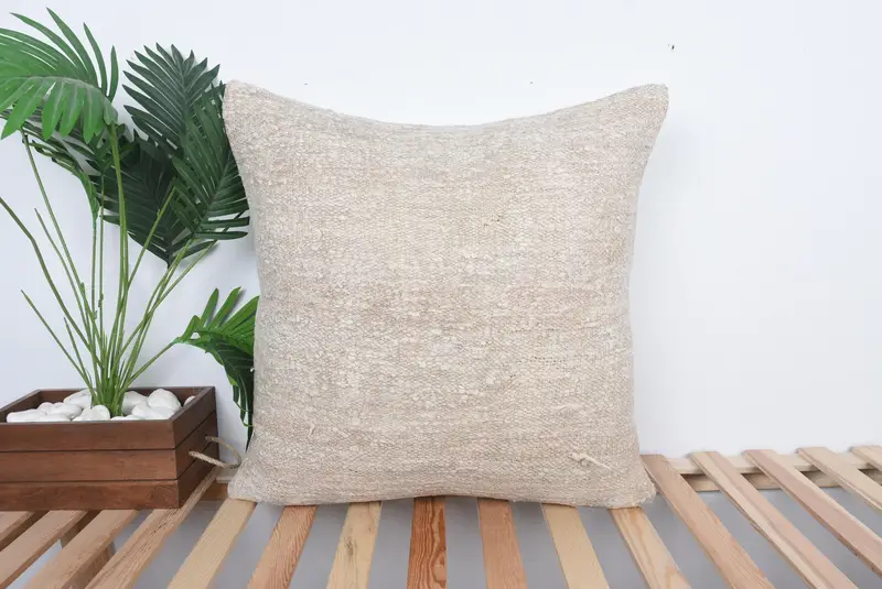 Kilim Cushion Sham, Handmade Throw Cushion, Pillow Sham, Seat Pillow Cover, Vintage Kilim Throw Pillow, Gift Pillow, 24x24 Beige Cushion Cover - 1