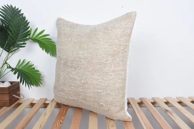 Kilim Cushion Sham, Handmade Throw Cushion, Pillow Sham, Seat Pillow Cover, Vintage Kilim Throw Pillow, Gift Pillow, 24x24 Beige Cushion Cover - 5