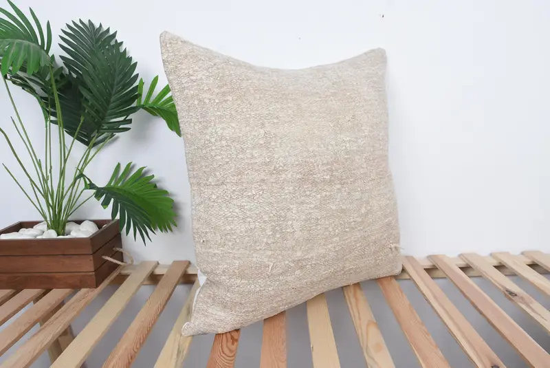 Kilim Cushion Sham, Handmade Throw Cushion, Pillow Sham, Seat Pillow Cover, Vintage Kilim Throw Pillow, Gift Pillow, 24x24 Beige Cushion Cover - 4