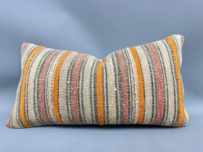 Handmade Kilim Cushion, Retro Pillow Sham, Interior Designer Pillow, Pillow Cover, 12x20 Beige Cushion Case, Sofa Pillow Case, Home Decor Pillow - 1