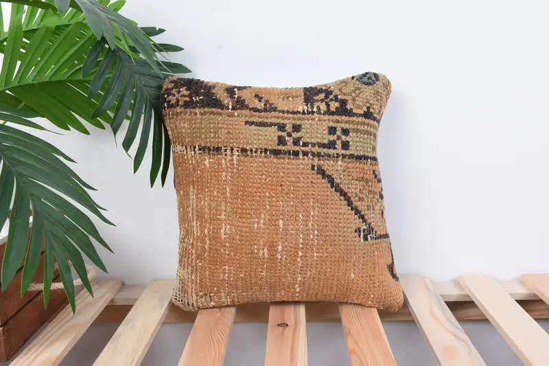 Turkish Pillow, 12x12 Beige Cushion Case, Interior Designer Pillow, Shabby Chic Cushion Case, Ethnical Kilim Rug Pillow, Pillow Cover - 1