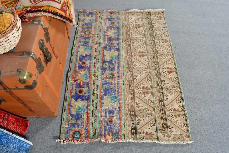 Türkischer Vintage-Teppich, 2,6x3,8 ft Oushak-Teppich, blauer Teppich aus massiver Wolle - 1