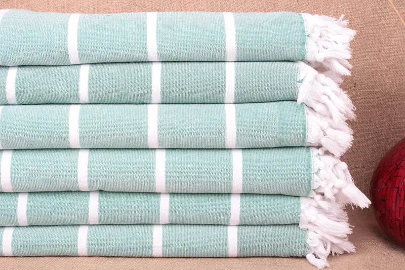 Toalla de playa turca de rizo verde orgánico a rayas, 40 x 63 pulgadas