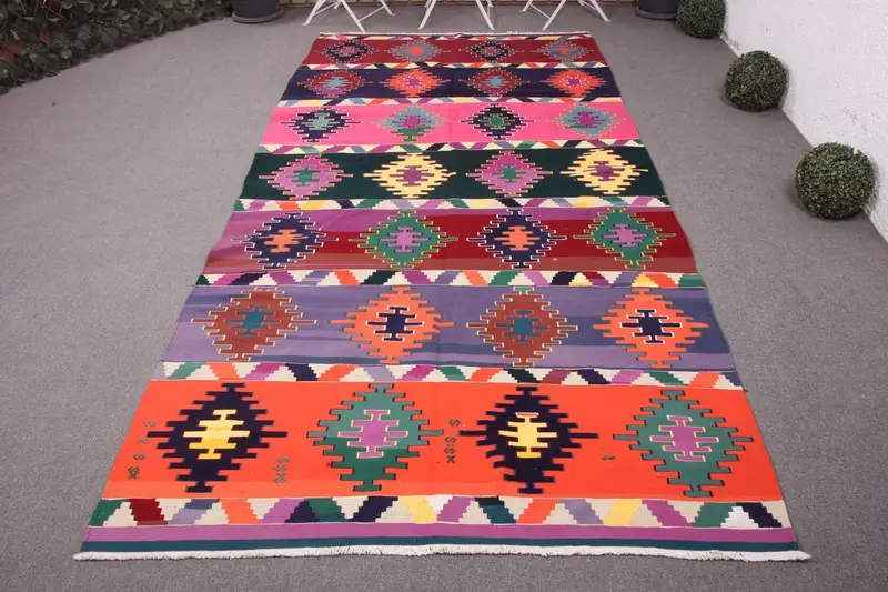 El Yapımı Yeşil Halı, 5,2x11,2 ft Çiçekli ve Paisley