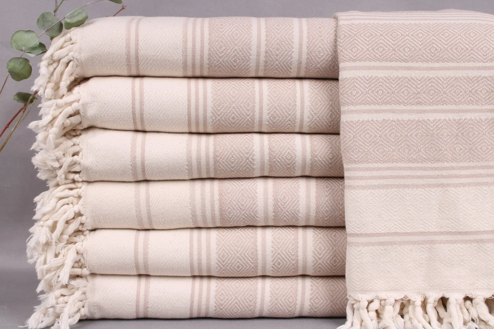 Turkish Towel Oversized Beach Beige Diamond, 40x71 Inches - 1