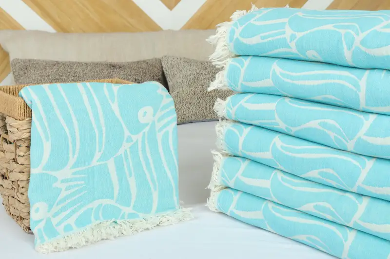 Custom Blanket, Turkish Bedcover, 70x60 Cotton Fish Design Towel, Turkish Towel Beach Blanket, Personalized Blanket, Bachelorette Gifts, Summer Gift - 4