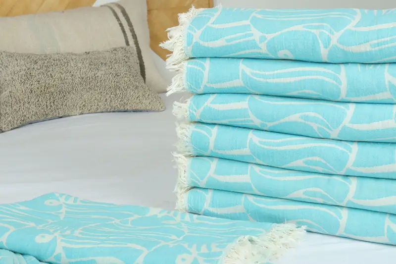 Custom Blanket, Turkish Bedcover, 70x60 Cotton Fish Design Towel, Turkish Towel Beach Blanket, Personalized Blanket, Bachelorette Gifts, Summer Gift - 3