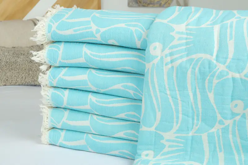 Custom Blanket, Turkish Bedcover, 70x60 Cotton Fish Design Towel, Turkish Towel Beach Blanket, Personalized Blanket, Bachelorette Gifts, Summer Gift - 2