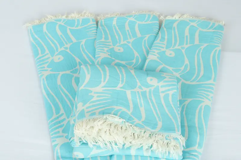 Custom Blanket, Turkish Bedcover, 70x60 Cotton Fish Design Towel, Turkish Towel Beach Blanket, Personalized Blanket, Bachelorette Gifts, Summer Gift - 5