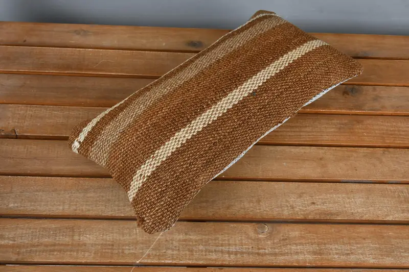Cushion, Turkish Pillow, Cotton Cushion Case, Vintage Pillow, Ethnic Throw Pillow, Neutral Pillow, Kilim Cushion Sham, 8x16 Brown Cushion Cover - 2
