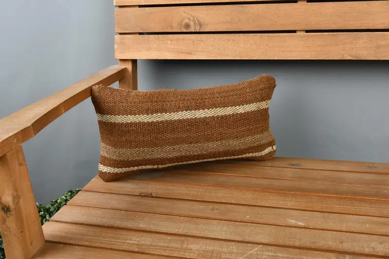 Cushion, Turkish Pillow, Cotton Cushion Case, Vintage Pillow, Ethnic Throw Pillow, Neutral Pillow, Kilim Cushion Sham, 8x16 Brown Cushion Cover - 1
