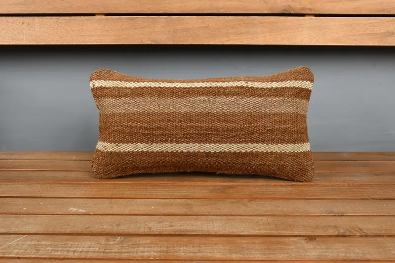 Cushion, Turkish Pillow, Cotton Cushion Case, Vintage Pillow, Ethnic Throw Pillow, Neutral Pillow, Kilim Cushion Sham, 8x16 Brown Cushion Cover - 6
