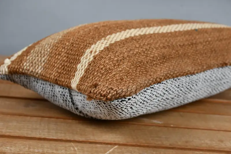 Cushion, Turkish Pillow, Cotton Cushion Case, Vintage Pillow, Ethnic Throw Pillow, Neutral Pillow, Kilim Cushion Sham, 8x16 Brown Cushion Cover - 3