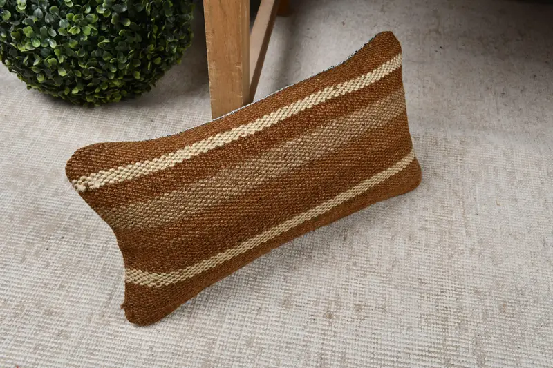 Cushion, Turkish Pillow, Cotton Cushion Case, Vintage Pillow, Ethnic Throw Pillow, Neutral Pillow, Kilim Cushion Sham, 8x16 Brown Cushion Cover - 7