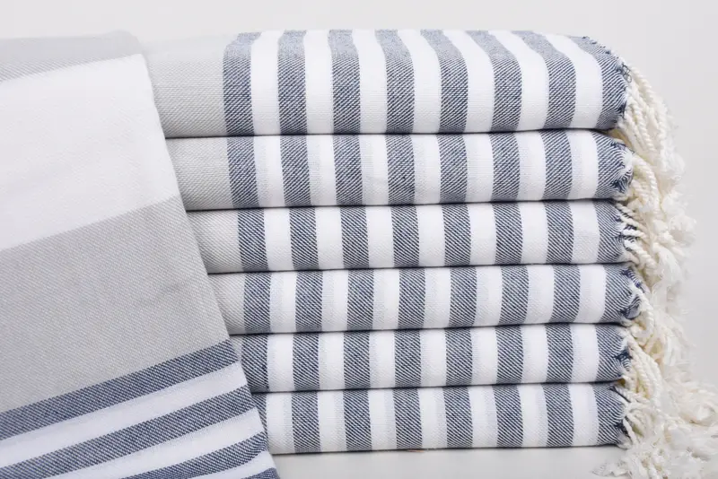 Navy Blue-Gray Cotton Towel, Striped, 40x71 Inches, Personalized