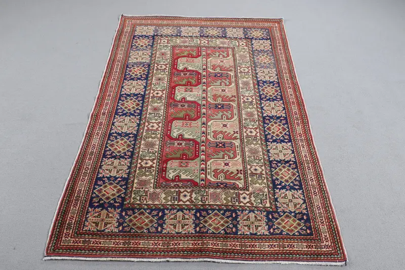 Kırmızı ve Mavi Puantiyeli Halı, 3,9x5,7 ft Şık Dekor