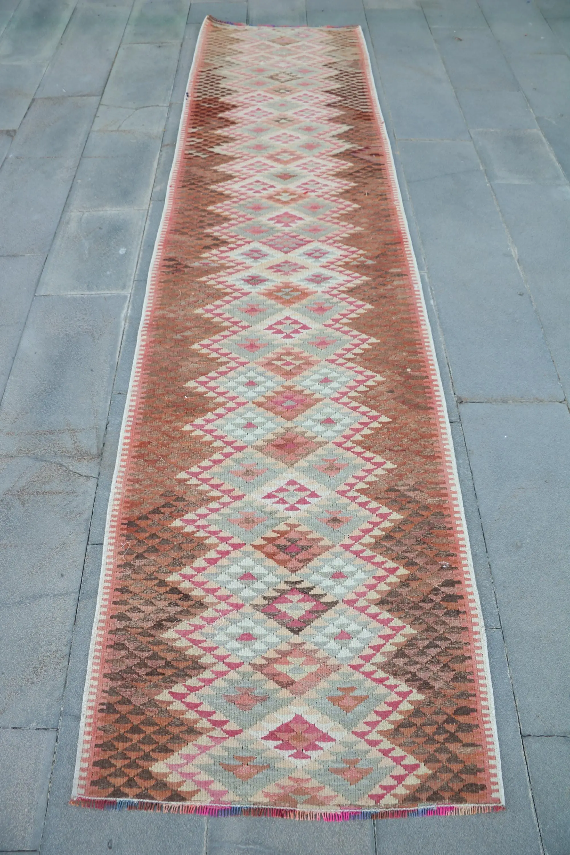 Vintage Runner Rug 2.7x10.8 ft (81x329 cm), Brown Ombré Turkish Rug - 1