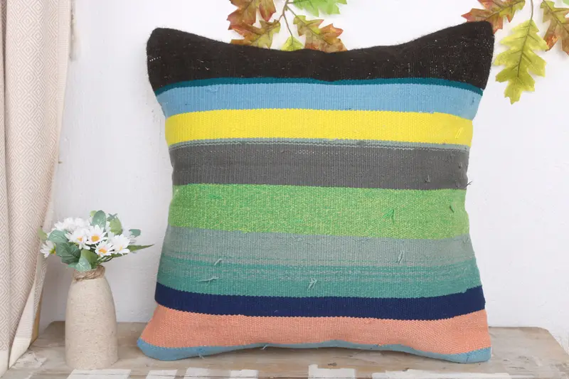 20x20 Green Cushion Cover, Cushion Cover, Kilim Pillow Cover, Turkish Pillow, Patio Pillow Cover, Vintage Kilim Throw Pillow - 2