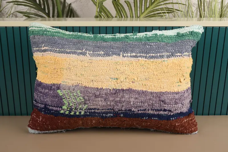 Hostess Gift Vintage Striped Pillow, 16x24 inch Antique Yellow Pillow Case - 1