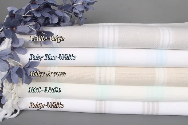 Beach Towel Quick-Dry Striped Fouta Organic Cotton Beige, 36x71 Inches