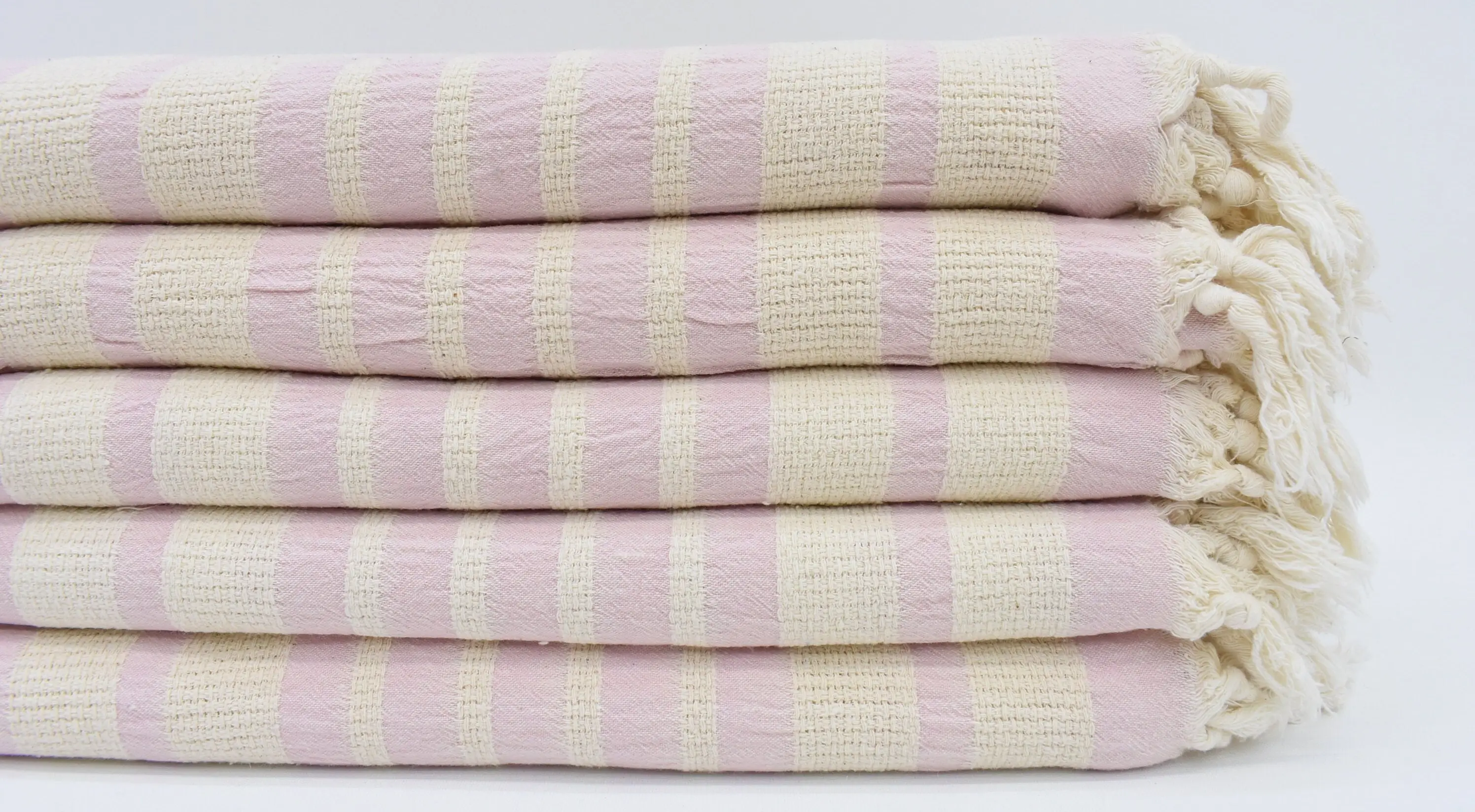 Pink Striped Organic Cotton Bath Towel, Bridesmaid Gift, 70x34 Inches - 1