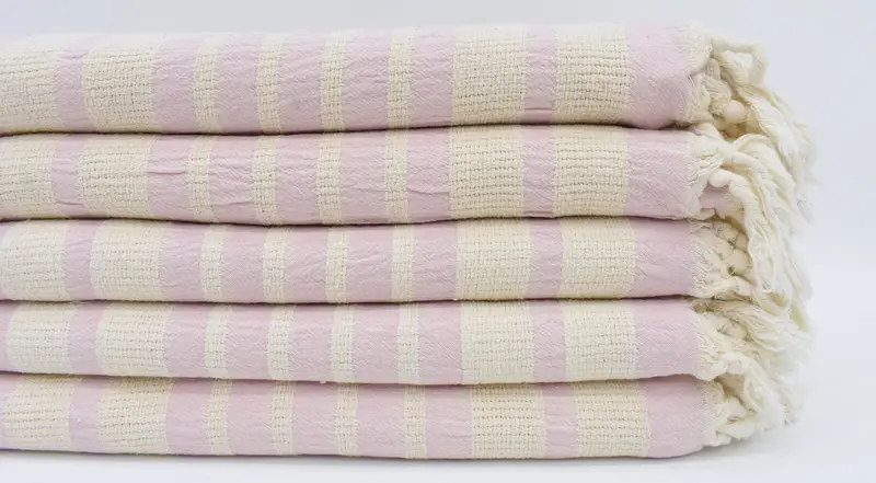 Pink Striped Organic Cotton Bath Towel, Bridesmaid Gift, 70x34 Inches