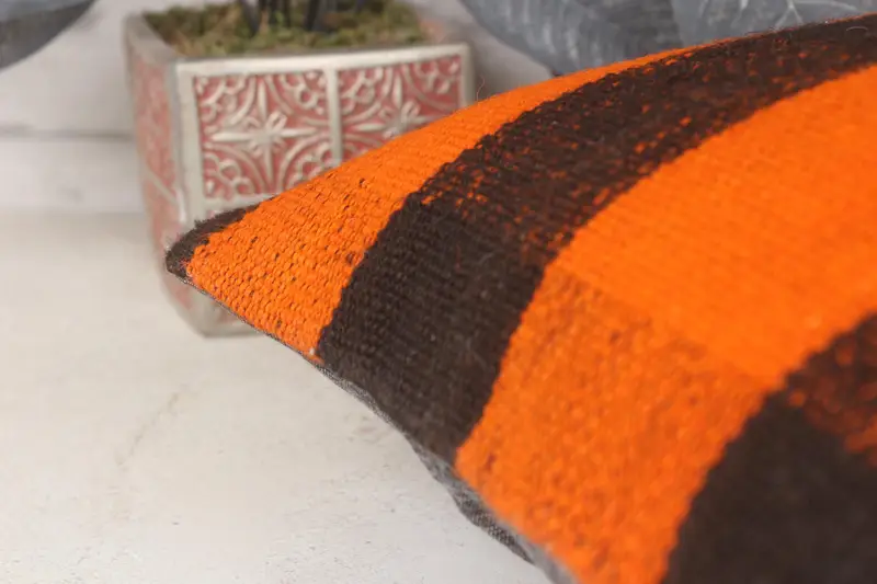 Almohada de lanzamiento de kilim vintage, almohada de regalo, cubierta de cojín tejida a mano, cubierta de cojín de naranja 14x14, almohada de kilim, cojín de tiro al aire libre, almohada - 7
