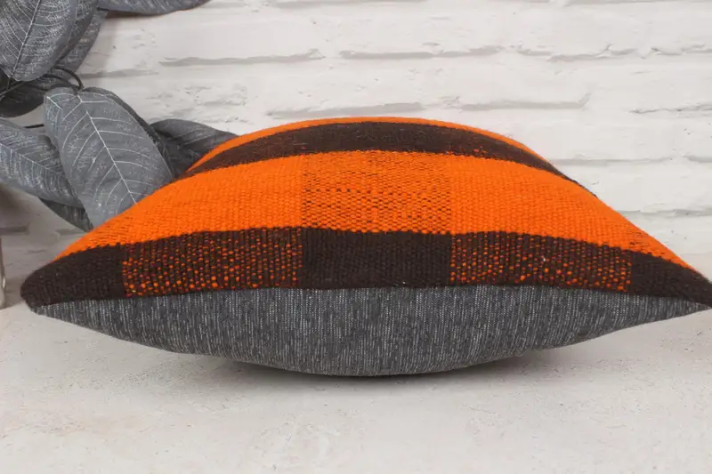 Almohada de lanzamiento de kilim vintage, almohada de regalo, cubierta de cojín tejida a mano, cubierta de cojín de naranja 14x14, almohada de kilim, cojín de tiro al aire libre, almohada - 5