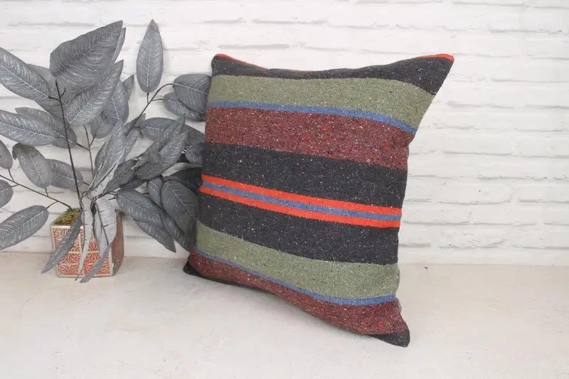 Oriental Pillow Cover, Pillow for Couch, Pillow Sham, Kilim Cushion Sham, Handmade Rug Seat Cushion Case, 20x20 Green Pillow, Turkish Kilim Pillow - 4